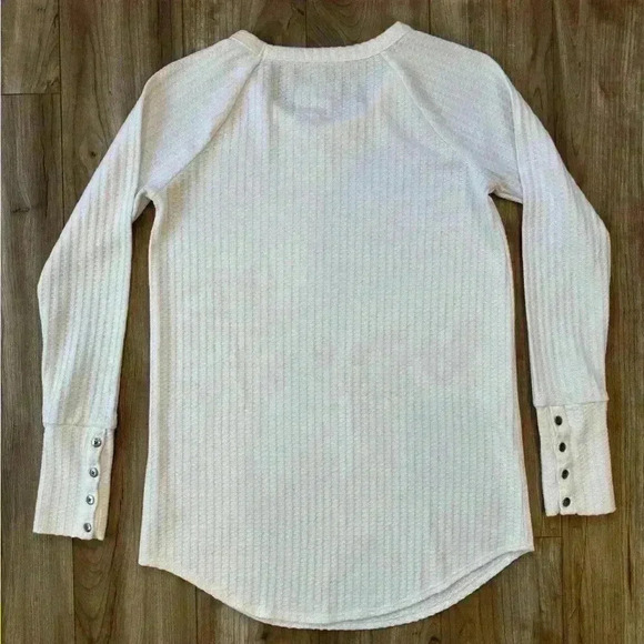 CHASER (ANTHROPOLOGIE brand) boho cream waffle Knit LS Shirt button-up cuff cozy - Picture 2 of 10